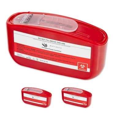 Pocket Travel Sharps Disposal Container - 80ml Pen Needle Container Disposal - Wide Opening, Flat Bottom, Translucent Lid, Easy-Use, Portable Sharps Container for Pen Needles, Lancets, Strips, 3 Pack