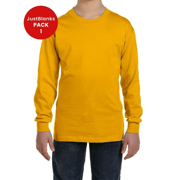 JustBlanks Heavy Cotton Youth Long Sleeve T Shirt Classic Width Rib Collar Taped Neck