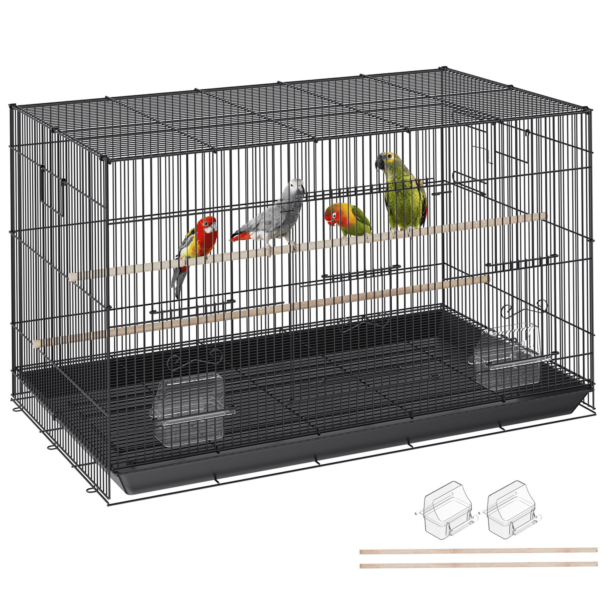Large Bird Cage with Rolling Stand for Parakeets Cockatiels and Small Parrots, Indoor Pet Home with Removable Tray, Black Iron
