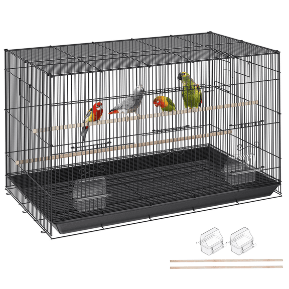 Large Bird Cage with Rolling Stand for Parakeets Cockatiels and Small Parrots, Indoor Pet Home with Removable Tray, Black Iron