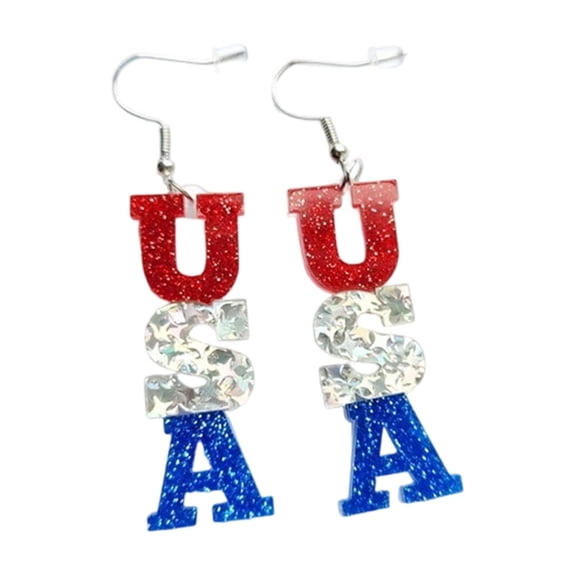 hgiogi Patriotic Independence Day Earrings Ice USA Letter Dangle Drop Red White Blue Fashion Jewelry 4 Styles