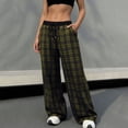 thumbnail image 4 of Bxsruta Women's Plaid Printed Elastic Waist Wide Leg Pants, Linen Blend for Casual Everyday Wear with Pockets, 4 of 8