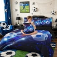 thumbnail image 5 of Meiyoeat Neon Soccer Ball Pattern Queen Bedding 7Pcs for Sports Fans,Futuristic Light Print Bedding Comforter Set Queen,Blue Black, 5 of 6