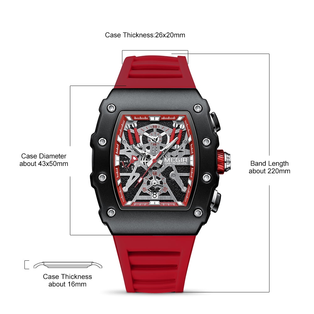 MEGIR Luxury Outdoor Sport Wristwatch for Men Silicone Strap Waterproof Calendar Watch Quartz Clock