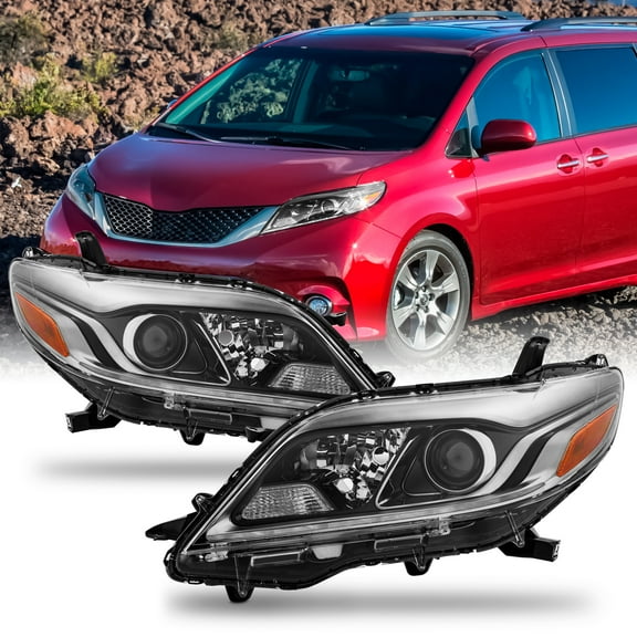 AKKON - Fits 2015-2019 Toyota Sienna SE [Halogen Type] Projector Chrome Headlights Pair w/ LED DRL Tube