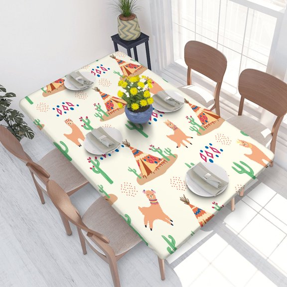 Elastic Edge Fitted Tablecloth Cute Llamas Cacti Alps Mountains Dream Catcher Rainbows And Hearts for Rectangle Table 4 FT 30 X 48 Inch
