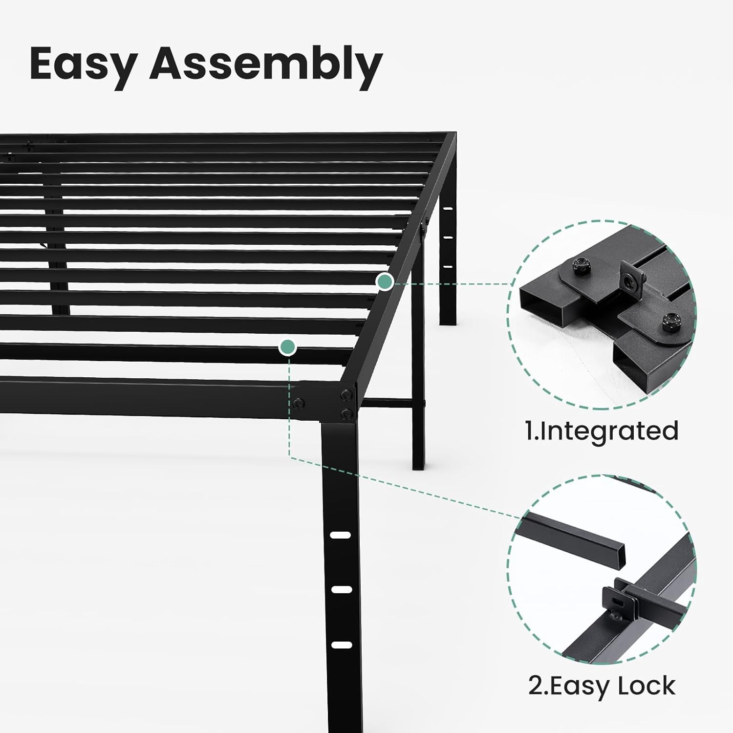 Sweetcrispy 16 inch Twin Heavy-Duty Metal Bed Frame, Platform Frame with Under-Bed Storage, No-Squeak, Easy Assembly, Includes Assembly Kit