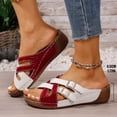 thumbnail image 2 of Womens Platform Sandals Color Block Slip on Slides Buckle Strap Comfortable Cushioned Low Wedge Orthopedic Walking Shoes Red Size 8, 2 of 7