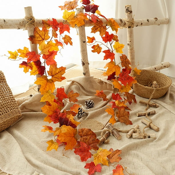 Tela De Ratán 1 guirnalda de hojas de arce de ratán, hojas artificiales de otoño, decoración de Halloween para pared y techo, color naranja, 200 cm Yulucky