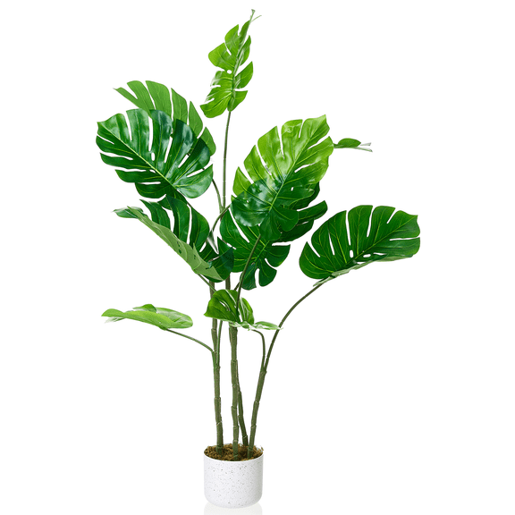 EcoSummer 4ft Tall Artificial Monstera Plant with Pot, Large Faux Tropical Plant for Indoor & Outdoor Home Office Decor.