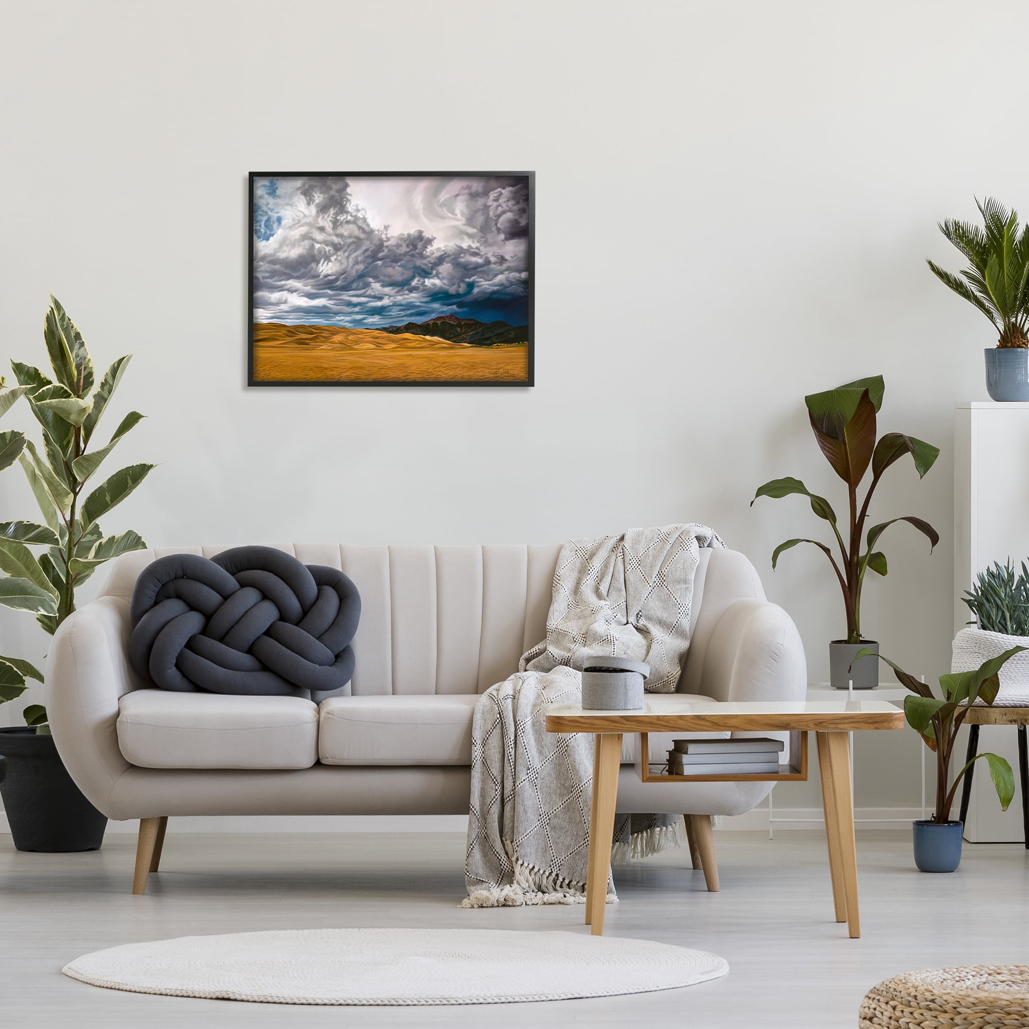 Stupell Industries Cloudy Sand Dunes Landscape Painting Black Framed Art Print Wall Art, 30 x 24