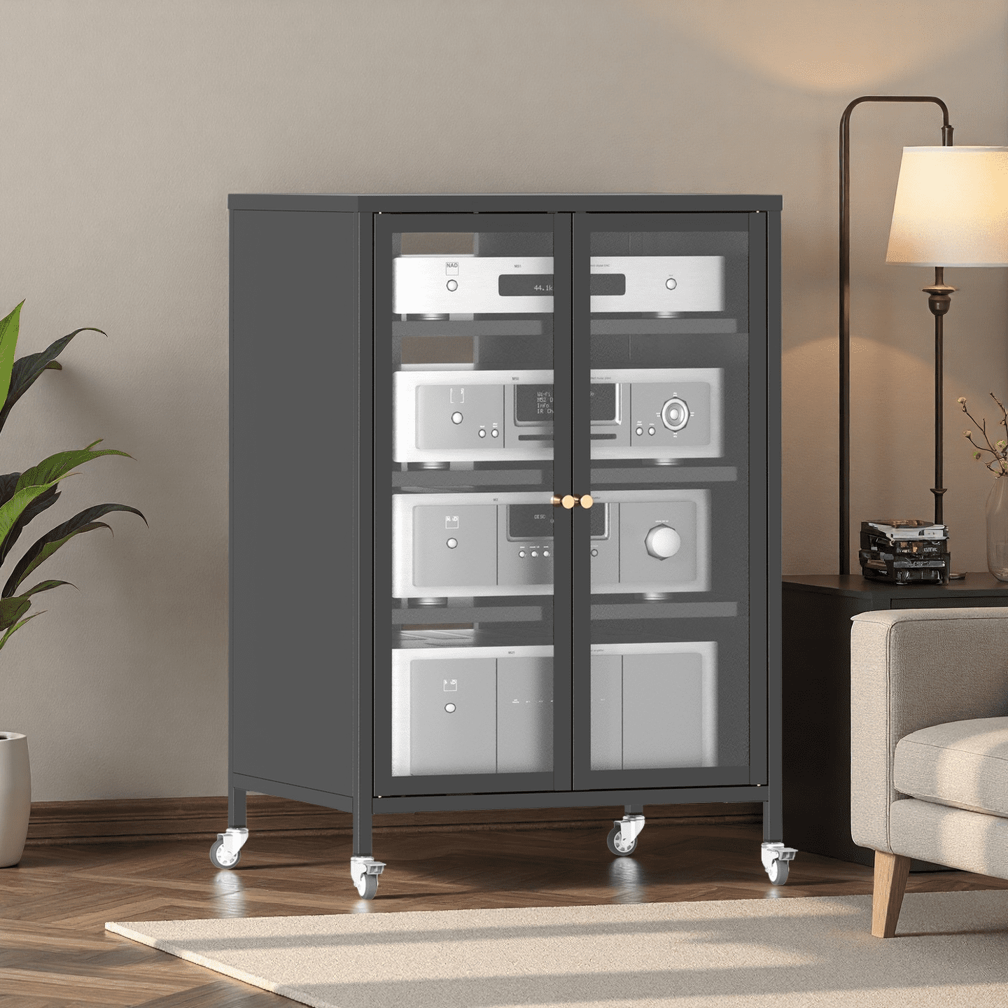 Prepac Locking Media Storage Cabinet with Shaker Doors, Black