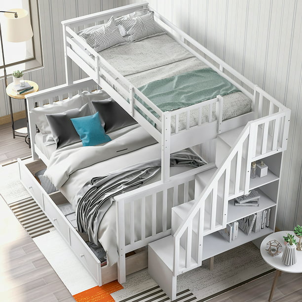 Kepooman Stairway Twin Over Full Bunk, Staircase Twin Bunk Bed Dimensions