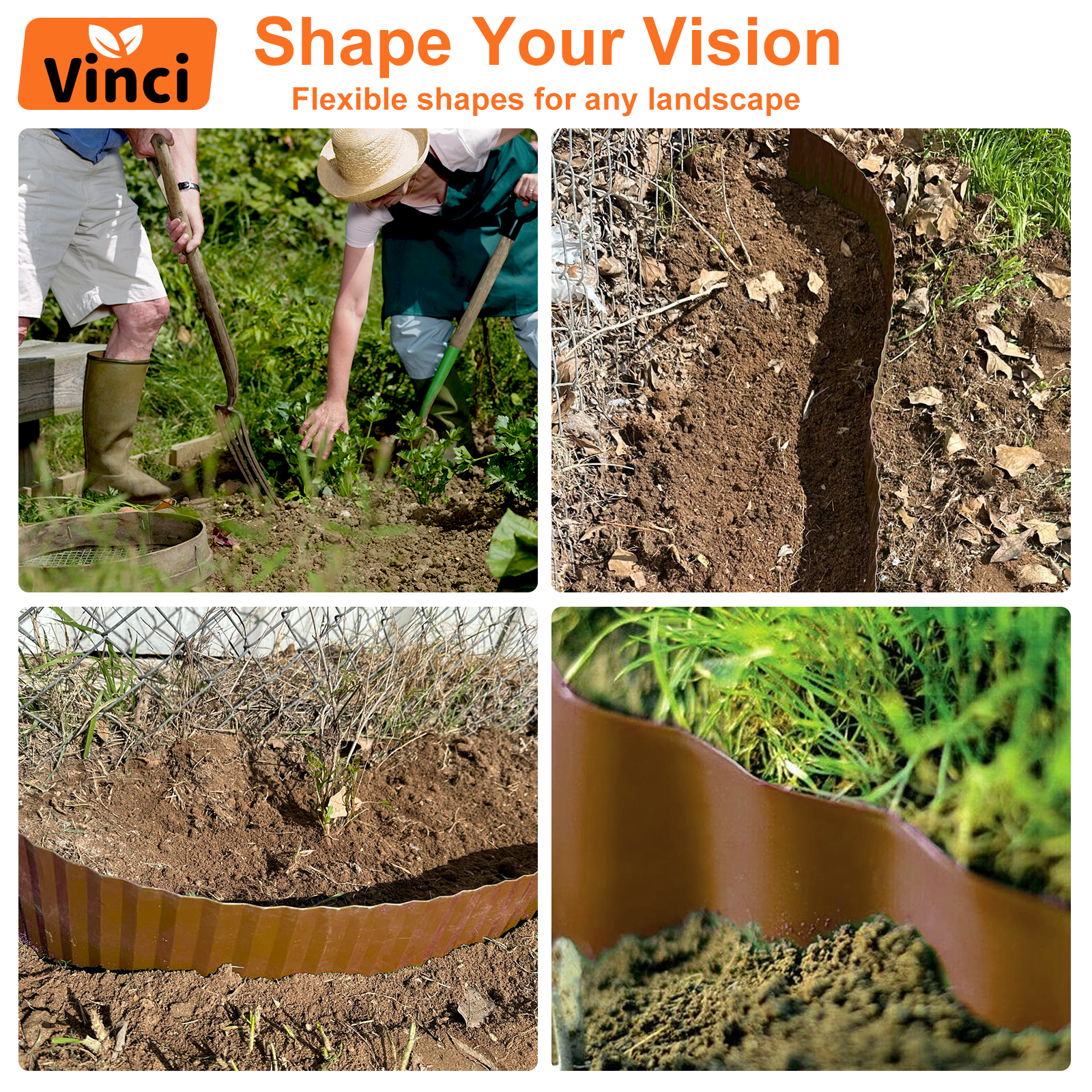 Vinci Garden Landscape Edging Border, 12 Inch x 10 FT Corrugated Sturdy Metal Easy Installation Safe Hemmed Lawn Garden Border Edges for DIY Flower Beds,Pathways and Patio Design (Coffee)