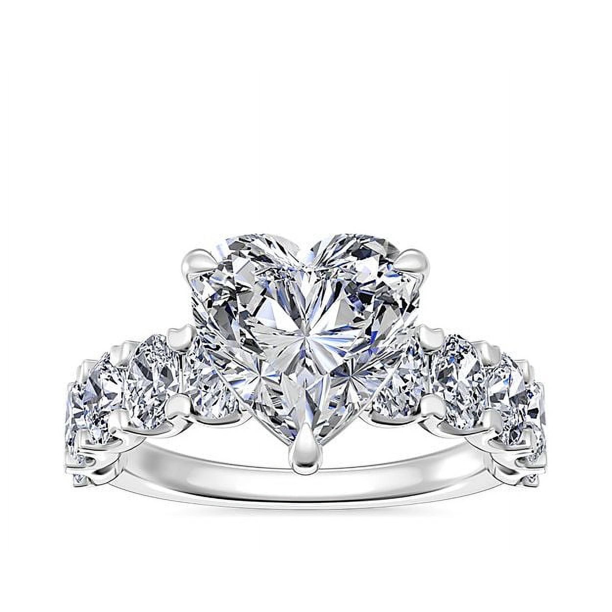 3.00 Ct Brilliant Heart Cut IGI Certified Lab Grown Diamond Sparkle Solitaire with Accents Engagement Ring for Women Solid 14K White Gold Size 6.5