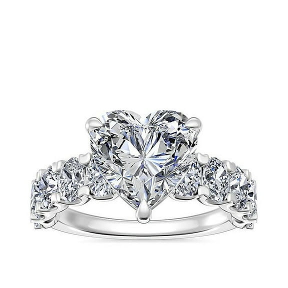 1.50 Ct Heart Shaped Real Diamond Beautiful Solitaire with Accents Engagement Ring for her Solid 14K White Gold Size 7