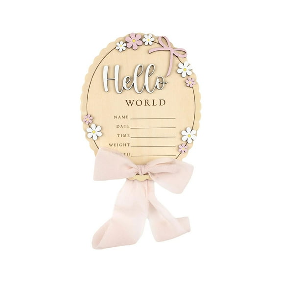 Hello World Bow Wooden Baby Announcement Sign - Baby Girl Birth Announcement,Personalized Baby Name Sign,Bow Birth Stats Sign Newborn Photo Prop,Welcome To The World Sign, 6"