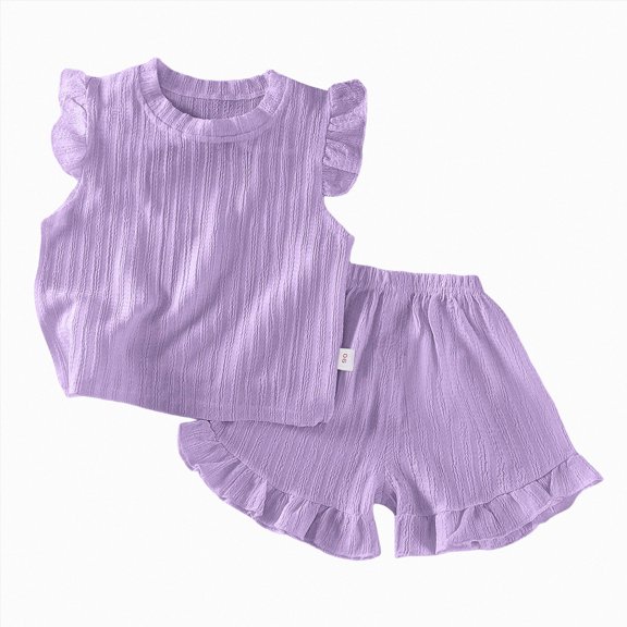 KPOPLK Toddler Baby Girl Clothes 1t 2t 3t 4t 5t Fly Sleeve Dress Tshirt Shorts Set Summer Casual Outfits Size 1-2 Years,Purple