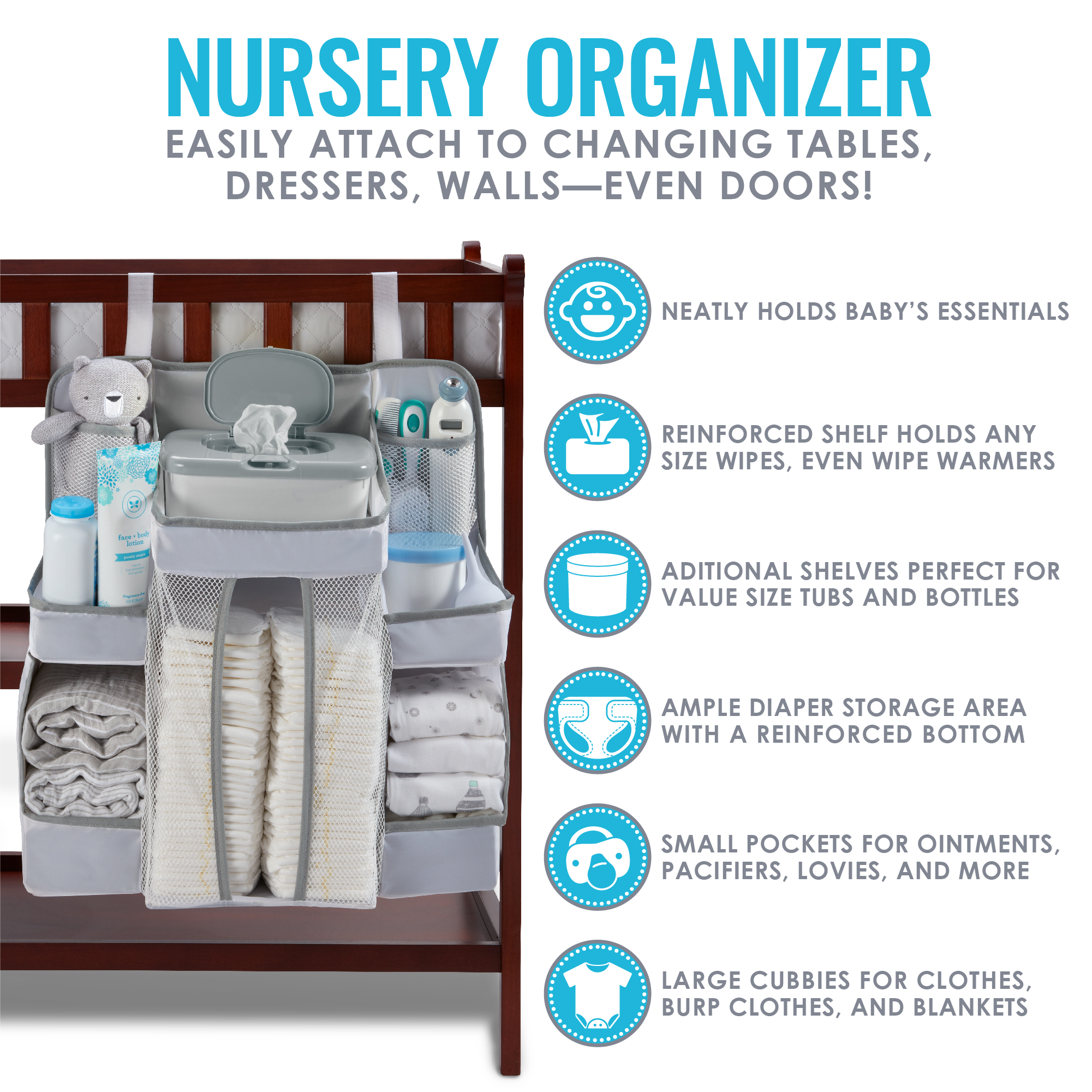 L.A. Baby Diaper Caddy and Nursery Organizer, White photo 4