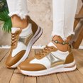thumbnail image 2 of Womens Sneakers Trendy Splice Leather Color Blocking Lace up Nonslip Tennis Shoes Comfortable Casual Walking Shoes Brown Size 6.5, 2 of 9