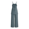 thumbnail image 7 of akafmk Womens 2 Piece Linen Sets Fashions Spaghetti Straps Cami Top with Back Tied and Wide Leg Pants Set Casual Beach Travel Outfits, 7 of 7
