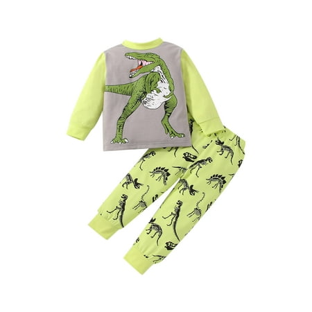

LWXQWDS Little Boys Long Sleeve Dinosaur Print Tops and Pants Pajamas Loungewear