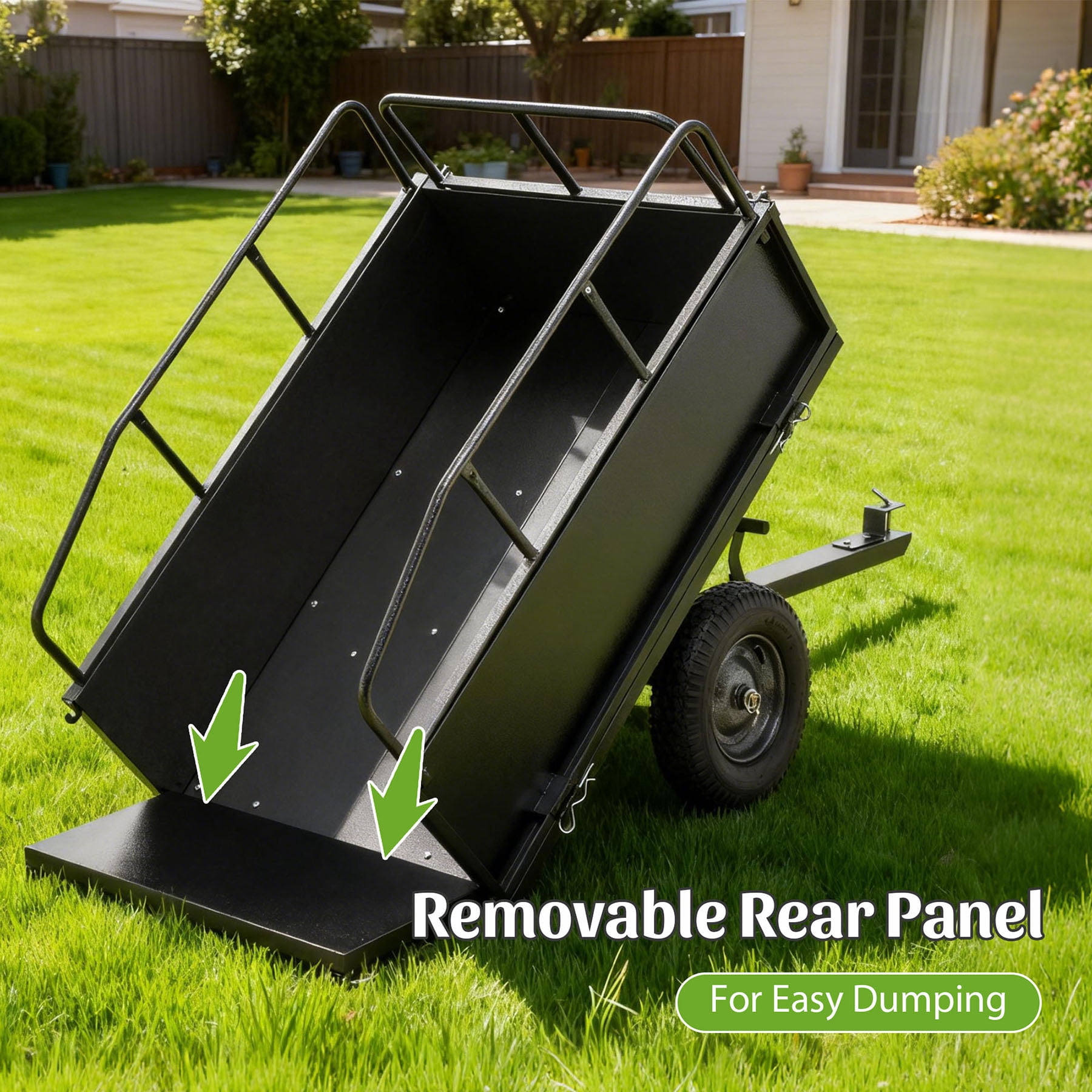 S-HOME Heavy Duty 600LBS Steel Dump Cart Trailer, 17 Cu.Ft. Capacity Tow Behind Hauling Wagon for ATV and Lawn Tractor