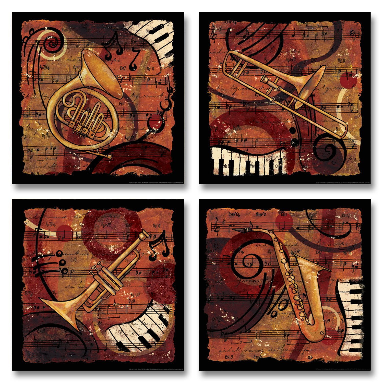 Jazz Music I Classic, Retro Trumpet, Sax, Trombone Band; Four 12x12