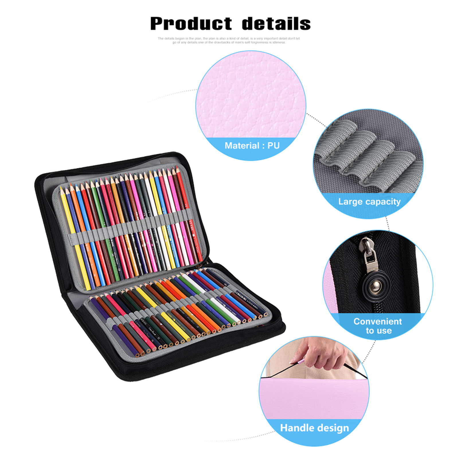 UrbanEden 150 Slots Large Capacity PU Leather Fabric Pencil Case Pen Bag,Pencil Case