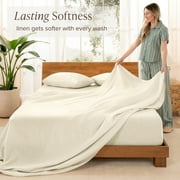 Bare Home Linen Sheet Set - Deep Pocket - Breathable - 4-Pieces - Queen, Natural