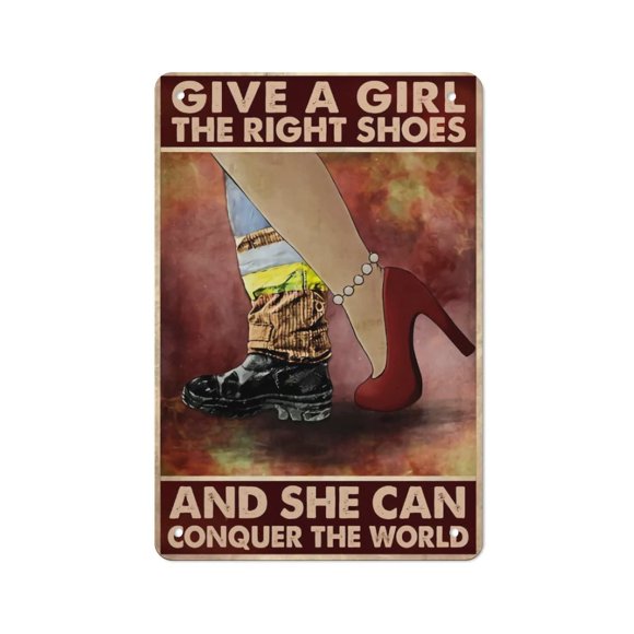Firefighter Give A Girl The Right Shoes And She Can Conquer The World Metal Tin Sign Vintage Wall Decoration Metal Plaques 12"x8" Inch