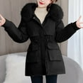 thumbnail image 2 of Fashion Winter Warm Hooded Coats for Womens Plus Size Solid Color Long Sleeved Waist Tied Jacket With Large Collar Hooded Pocket Zipper Jacket Detachable Inner Lining, 2 of 6