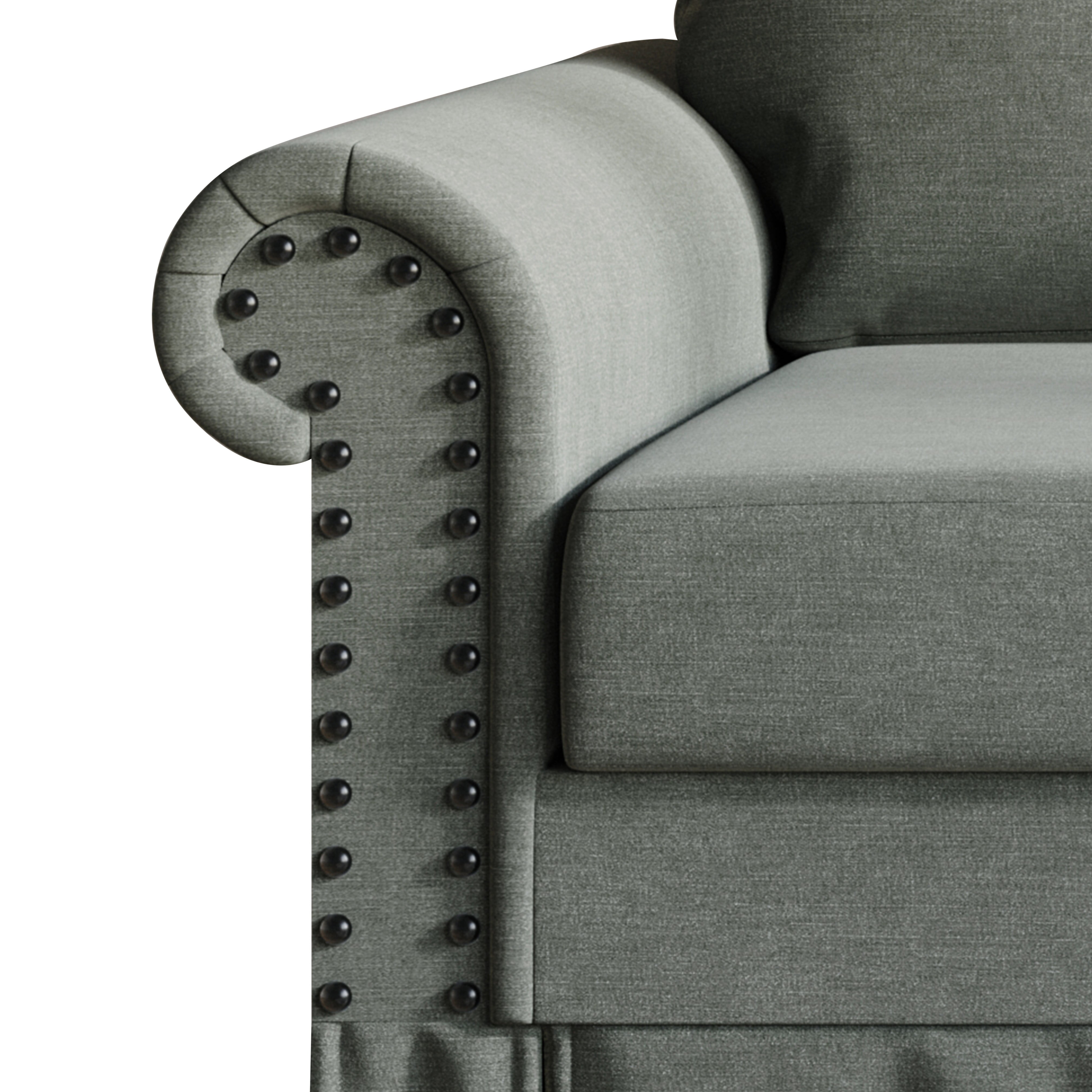 Home Design Emerson Rolled Arm 3-Seater Sofa, Upholstered with Nailhead Trim, Classic Gray Fabric