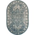 thumbnail image 1 of Unique Loom Isabella High-Low Pile Border Rug 5' x 8' Oval Blue/Ivory, 1 of 1