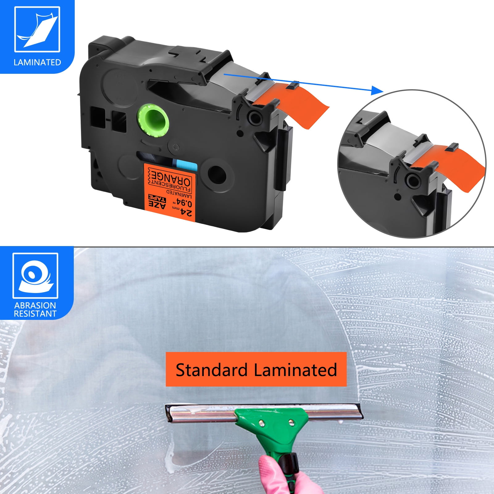 GREENCYCLE 10 Pack Compatible for Brother TZe-B51 TZ-B51 TZB51 TZeB51 TZe Tape 24mm 1'' Laminated Black on Fluorescent Orange Label Tapes Cassette use in Ptouch Labeler Label Maker