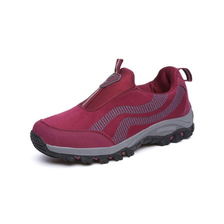 

Rotosw Women Men Warm Casual Shoes Non-Slip Sneakers Comfort Walking Shoe Comfortable Slip On Flats Climbing Lightweight Purplish Red 6