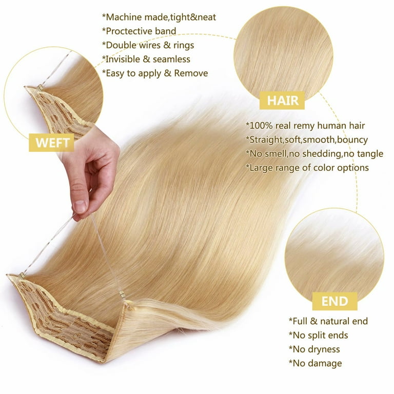 Benehair Wire In 100 Remy Human Hair Extensions Thick One Piece Headband Invisible No Clip Blonde for Women 16 22 Walmart