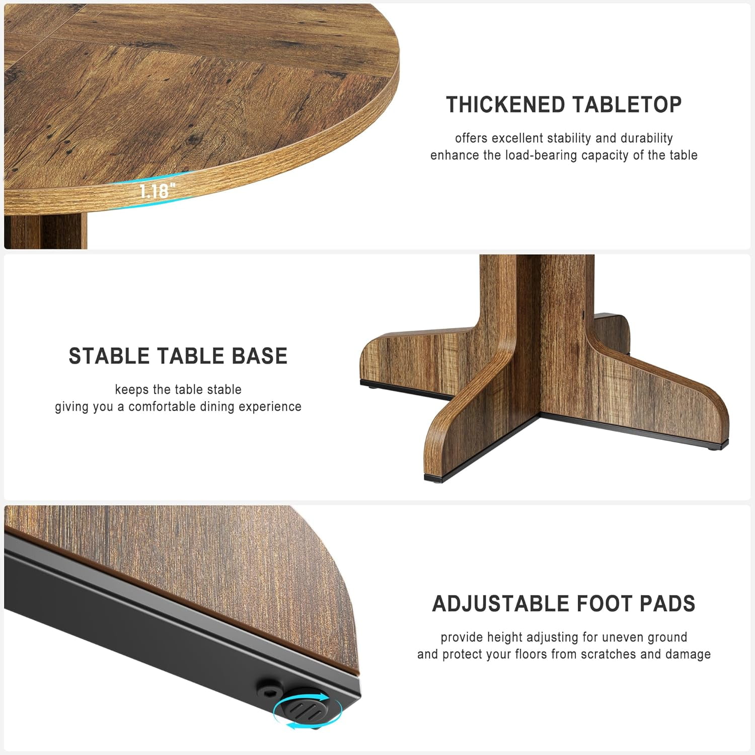 GAOMON 47 inch Round Dining Table for 4-6 People, Farmhouse Circle Kitchen Table with Wooden Table Top and Legs, Dinner Table for Dining Room Living Room, Brown (Only Table)