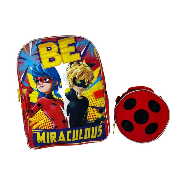 United Pacific Designs OUBL: Miraculous Ladybug 16" Backpack with Round Lunch Bag, Red, Large