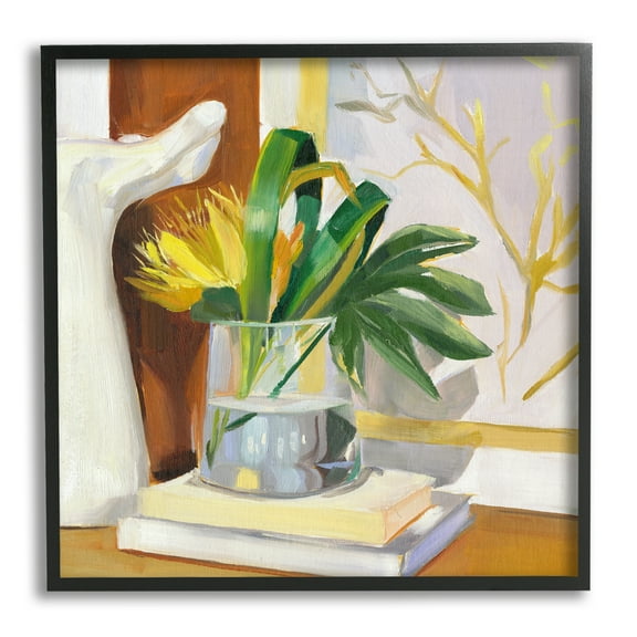 Stupell Industries Bouquet on Books Painting Botanical & Floral Painting Black Framed Art Print Wall Art, 12 x 12