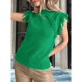 thumbnail image 6 of Womens Sleeveless Sweater Vest Mock Neck Cable Knit Fringe Cap Sleeve Boho Trendy Pullover Tank Tops Green S, 6 of 9