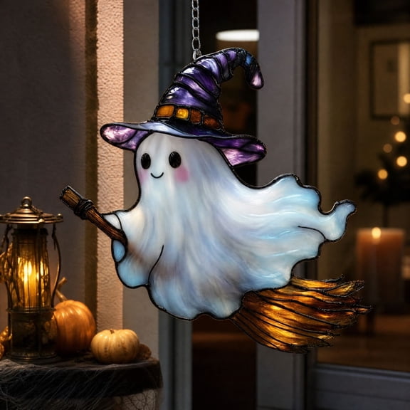 Window Hanging Decor for Halloween, Spooky Ghost Pumpkin Ornament with LED Lights for Indoor Home Party Decoration,Halloween Decorations