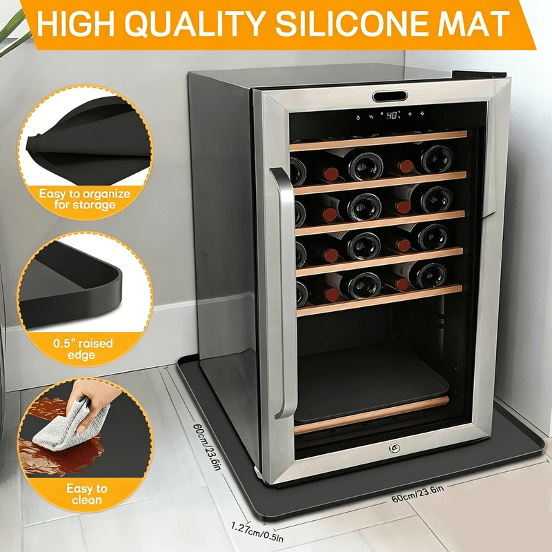 Smlper 24'' x 24'' x 0.5'' Mini Fridge Silicone Mat, Fridge Drip Tray Concave And Convex Design Is Leak-Proof and Non-Slip Perfectly Compatible with Washer, Dryer, Wine Cooler, Dishwasher Ect(Black)
