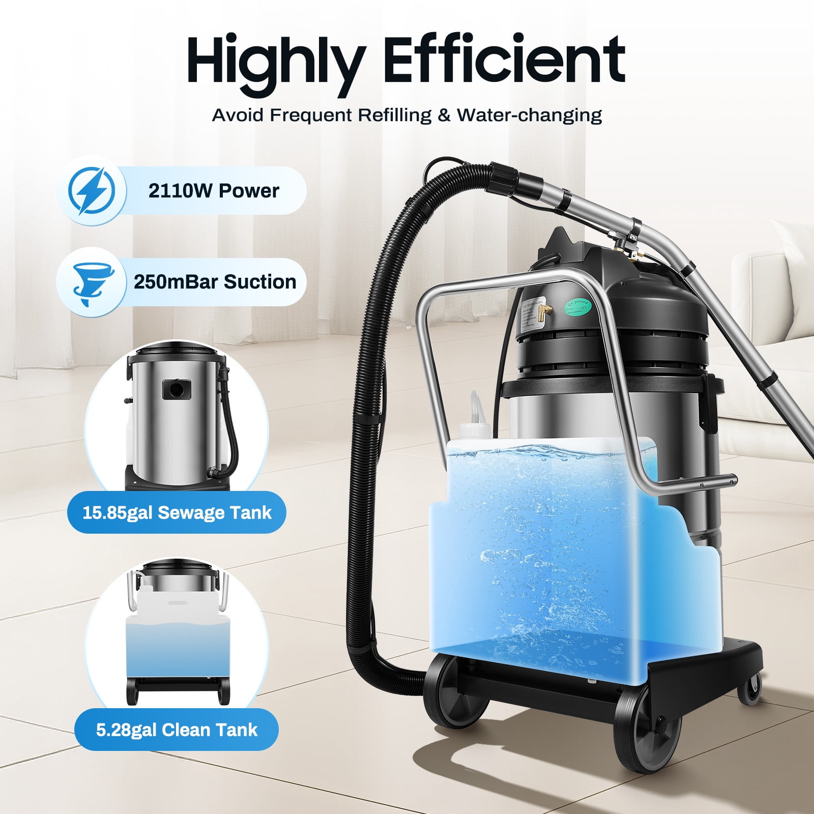 60L Carpet sofa Cleaner Extractor Machine 3in1 Car Detailing Cleaner Vacuum Extractor for hotels, offices