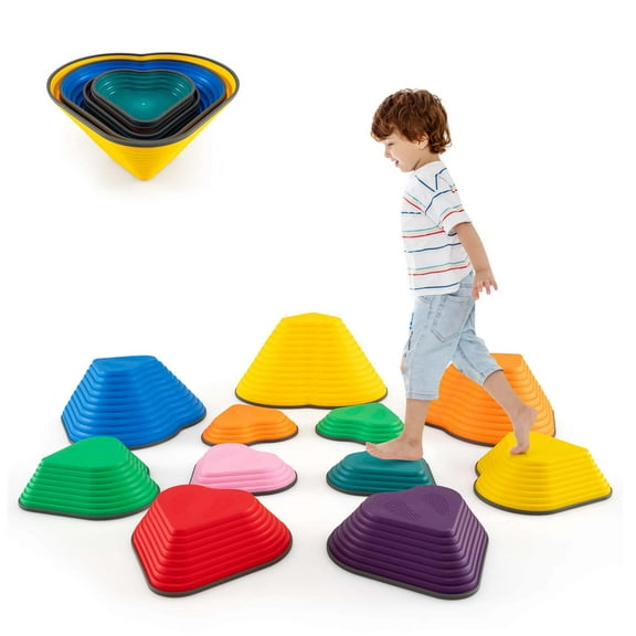 Costway 11 Pcs Stepping Stones with Full Non-Slip Edging for Children Indoor and Outdoor