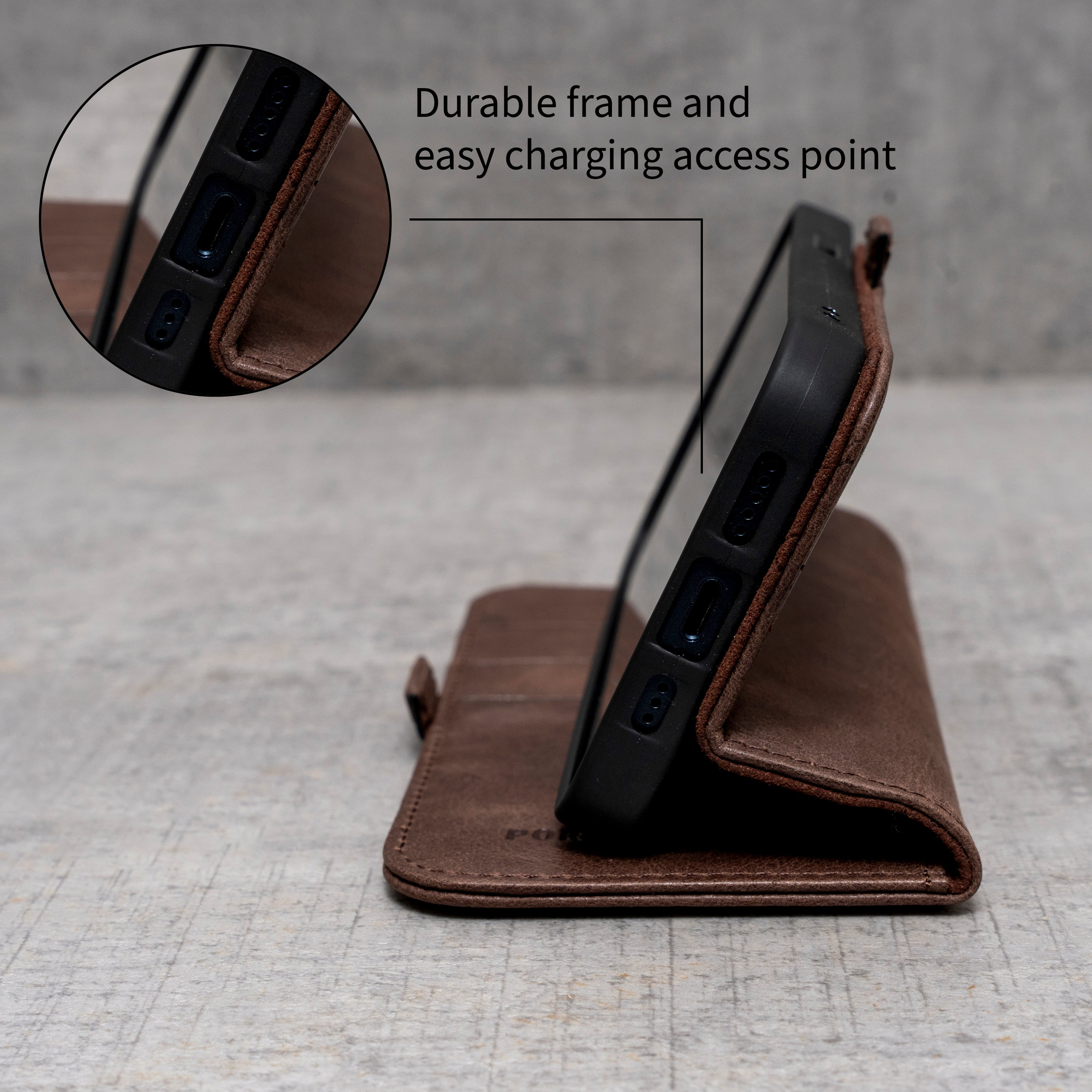 PORTER RILEY - Leather Case for iPhone 16 Pro. Premium Genuine Leather Stand/Cover/Wallet/Flip Case