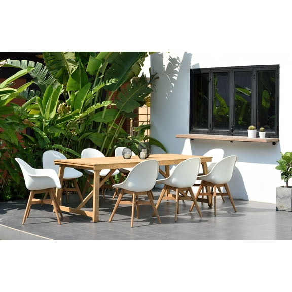 Amazonia Casual 9-Pieces Reclaimed Teak Patio Dining Set with Chairs and Table, Brown/Beige