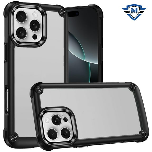 For Apple iPhone 16 Pro Max (6.9") Ultimate Hybrid Transparent Rubber with Metal Buttons & Camera Edges Hard TPU Frame Corner Bumper Cover ,Xpm Phone Case [ Black ]