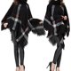 thumbnail image 4 of Ficarrico Poncho de cuello alto para mujer, suéter de punto, capa, chal, abrigo, borlas, cuello alto, Poncho de ala de murciélago, capa de invierno, 4 of 4
