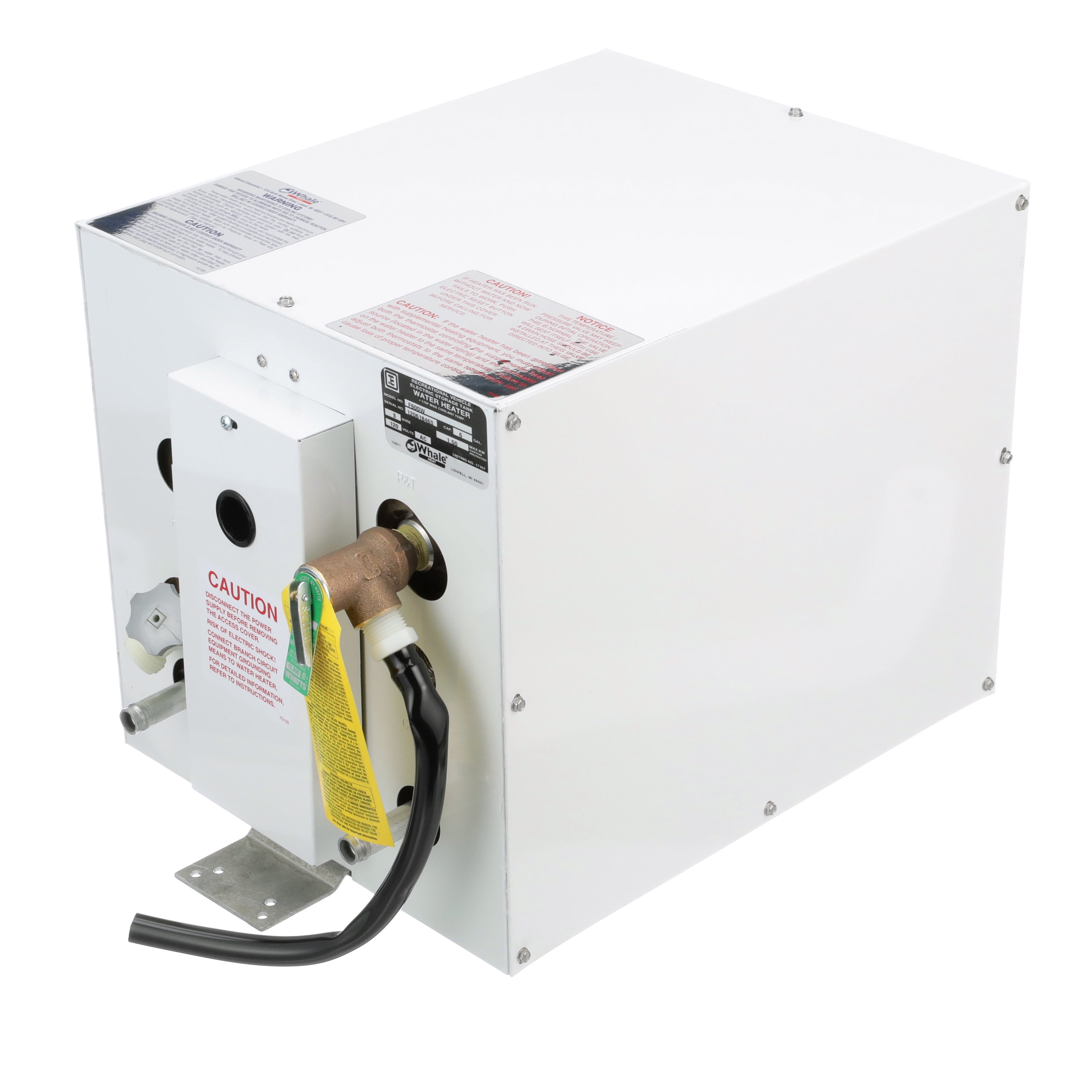 Whale F600W Water Heater, 6 Gallon Capacity, 120V, 1500W, Measures 13 inches W x 19 inches D x 13 inches H